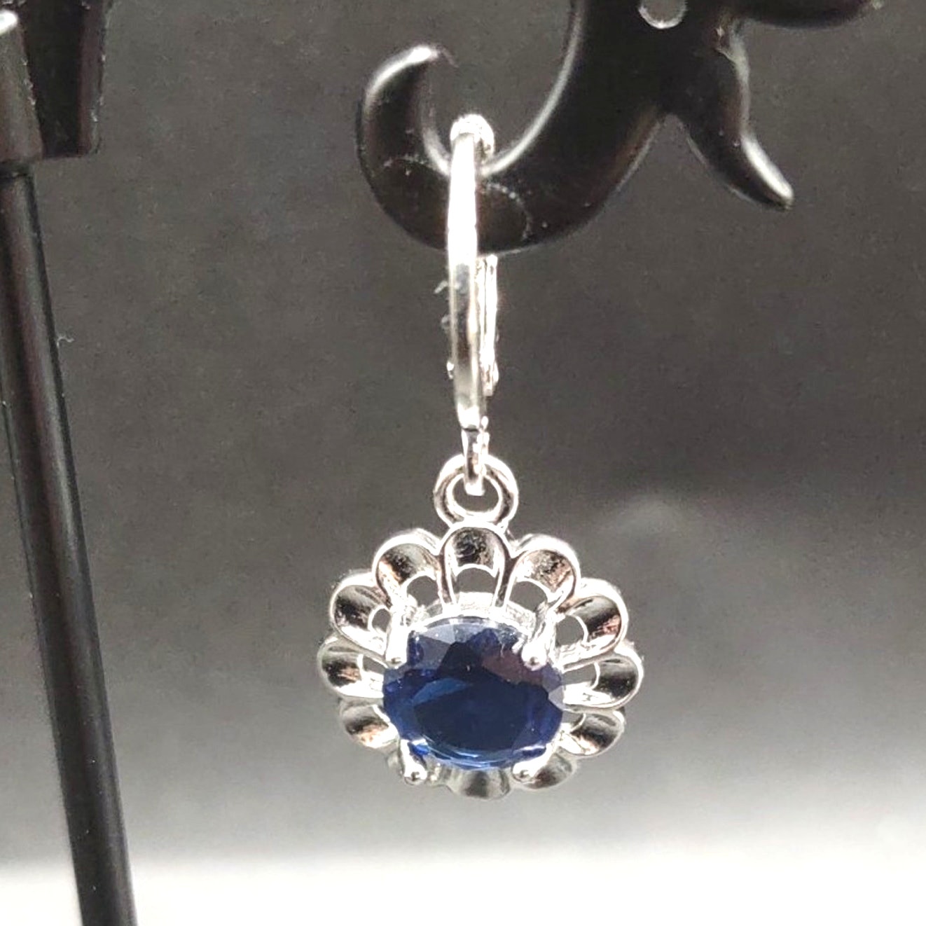 925 Silver Blue Flower Earrings Lab Sapphire Boho Anniversary Birthday Fashion 54$